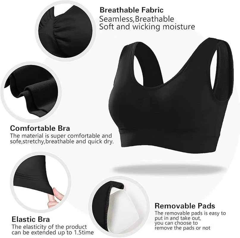 Sport Bras Seamless Wire-Free Light Support Tank Sports Yoga Sleep Bra 3 Pack US