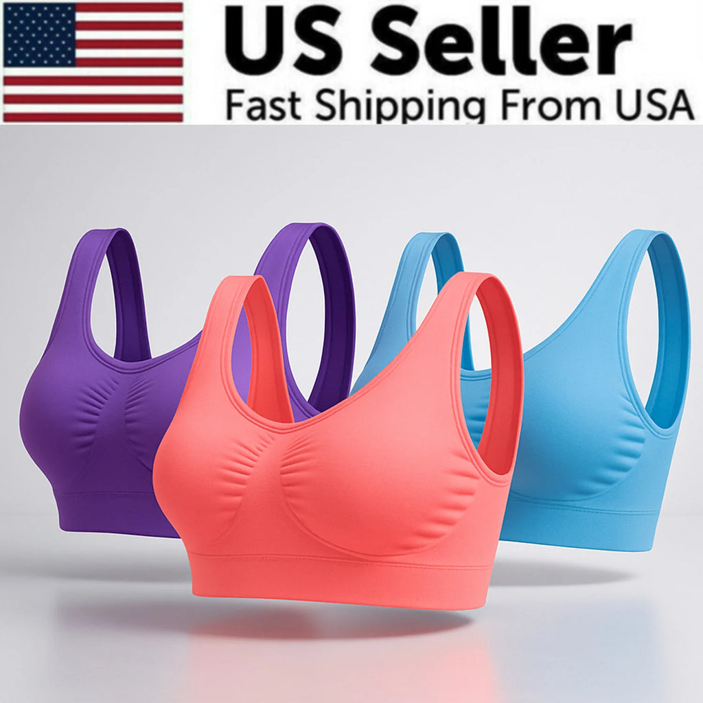 Sport Bras Seamless Wire-Free Light Support Tank Sports Yoga Sleep Bra 3 Pack US